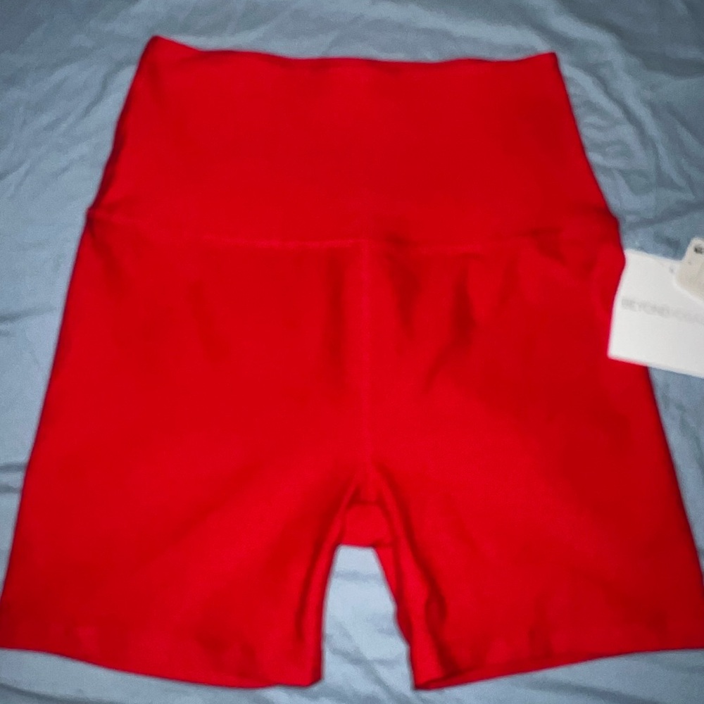 Beyond Yoga Red Athletic Shorts High-Waisted Stretch